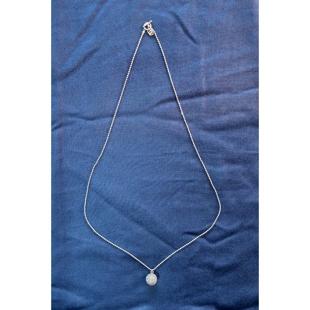 Michael Kors Pendant Silver Pave Sparkly Ball w Crystal Rhinestones 30" Chain - Picture 6 of 8
